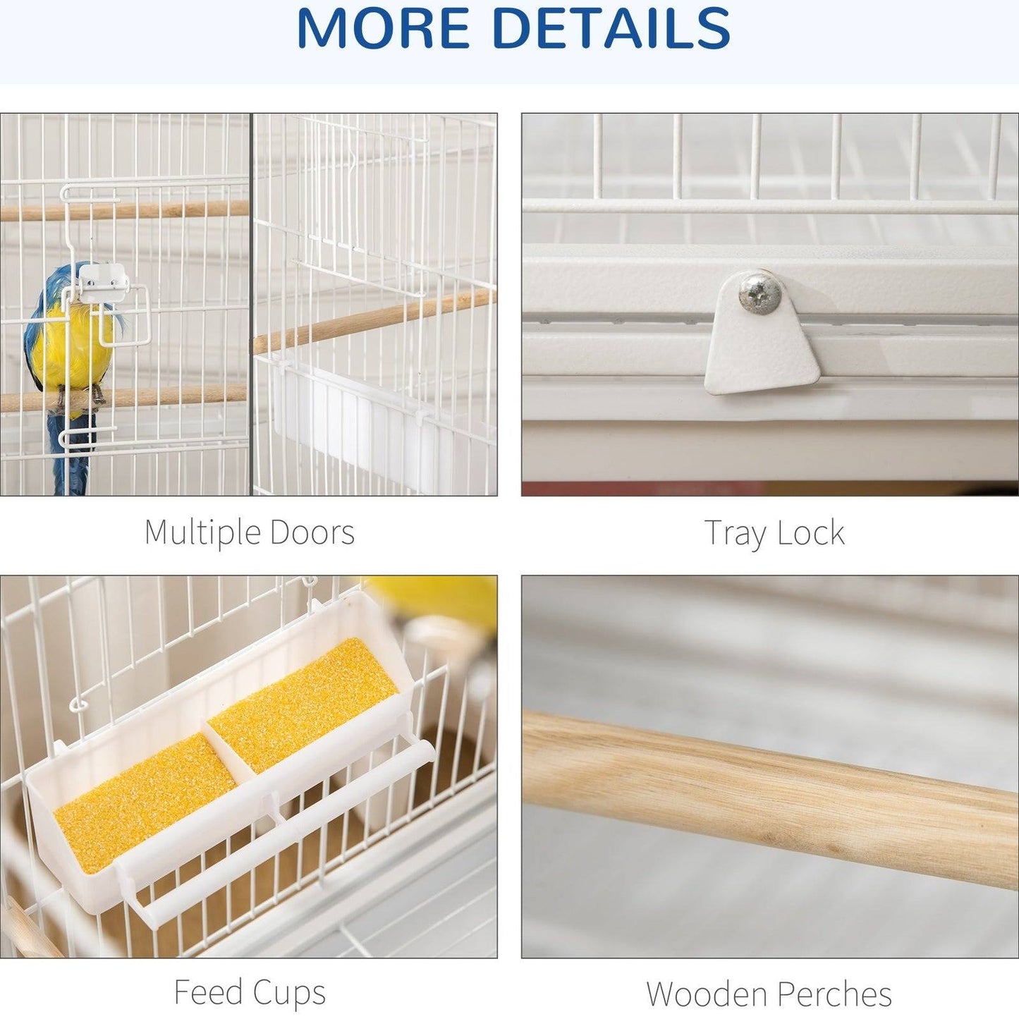 Grille 132cm Bird Cage Wheeled White by Pawhut