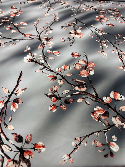 Gray Almond Blossom Luxury Fabric – Fabric by Metre, Multiple Options for Sewing & Dressmaking