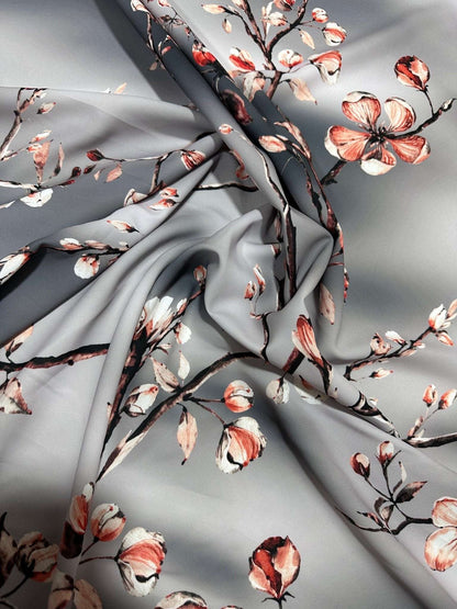 Gray Almond Blossom Luxury Fabric – Fabric by Metre, Multiple Options for Sewing & Dressmaking