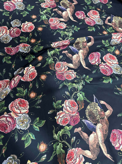 Angel Floral Print Fabric – Available in Satin, Crepe, Spandex & Chiffon | By Metre