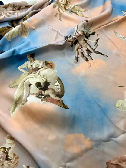 Angel Print Sky Blue Fabric – Custom Printed Fabric, Choose Material by Metre