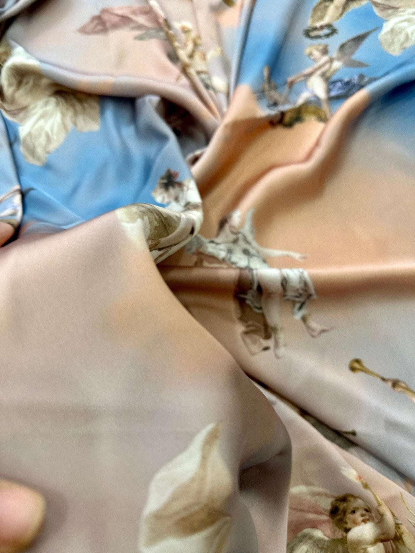 Angel Print Sky Blue Fabric – Custom Printed Fabric, Choose Material by Metre