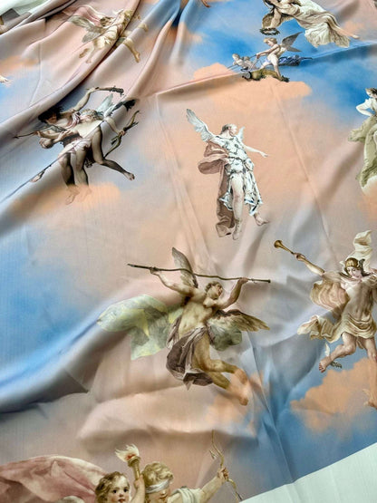 Angel Print Sky Blue Fabric – Custom Printed Fabric, Choose Material by Metre