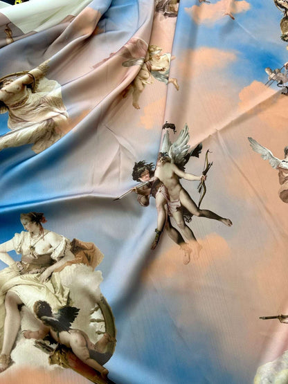 Angel Print Sky Blue Fabric – Custom Printed Fabric, Choose Material by Metre