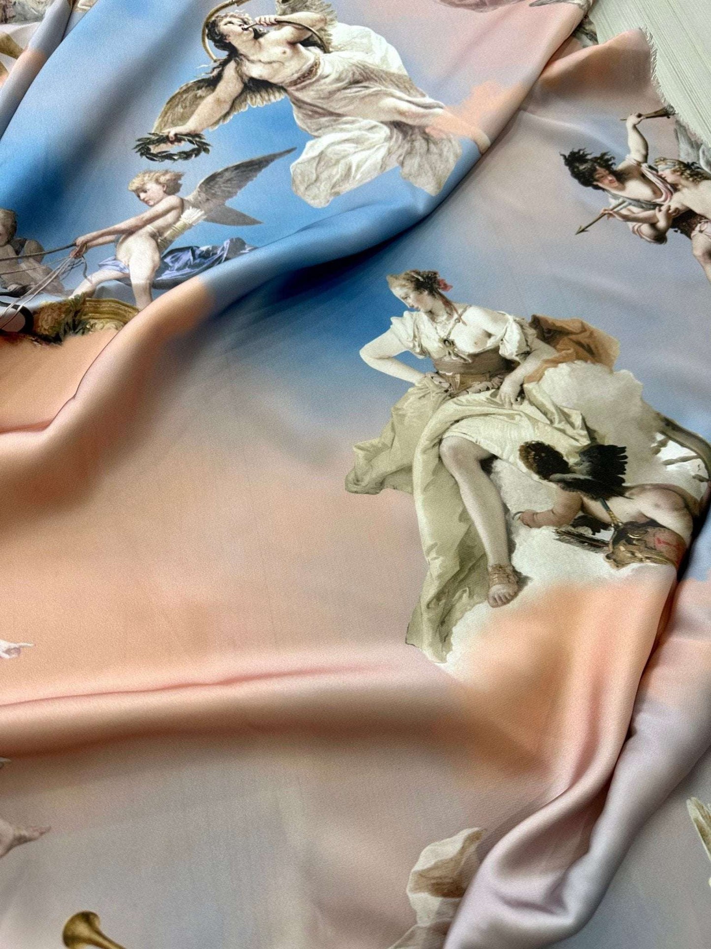 Angel Print Sky Blue Fabric – Custom Printed Fabric, Choose Material by Metre