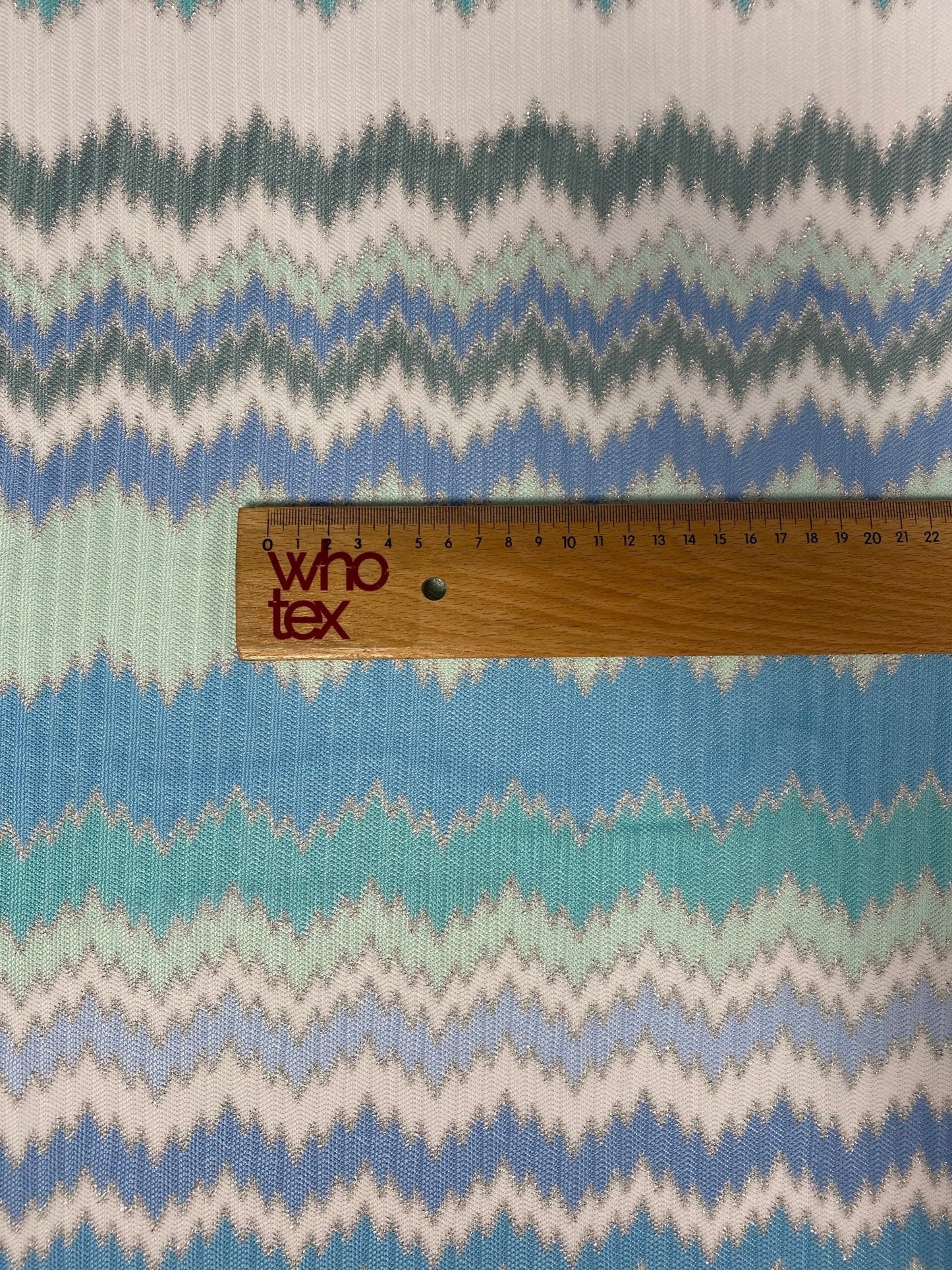 Aqua Blue and Mint Green Zigzag Pattern Woven Fabric