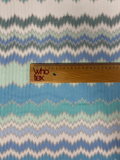 Aqua Blue and Mint Green Zigzag Pattern Woven Fabric