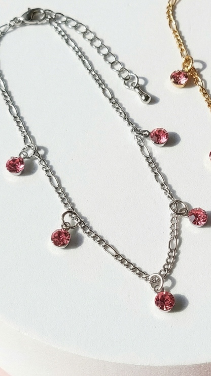 Pink Crystal Charm Dangly Anklet