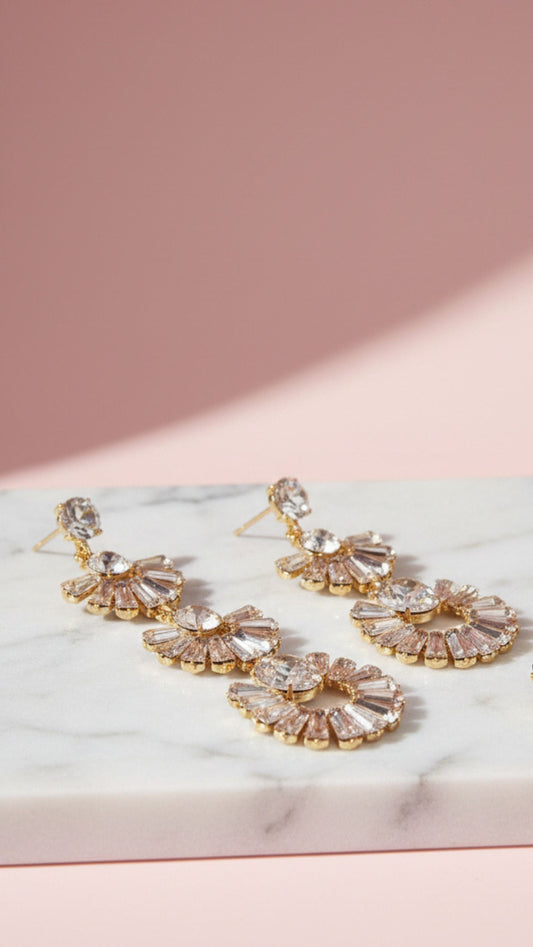 Baguette Cut Layered Crystal Drop and Dangle Earrings