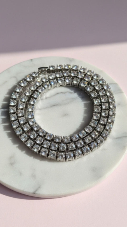 Stainless Steel Gold Plated Crystal Tennis Necklace Chain