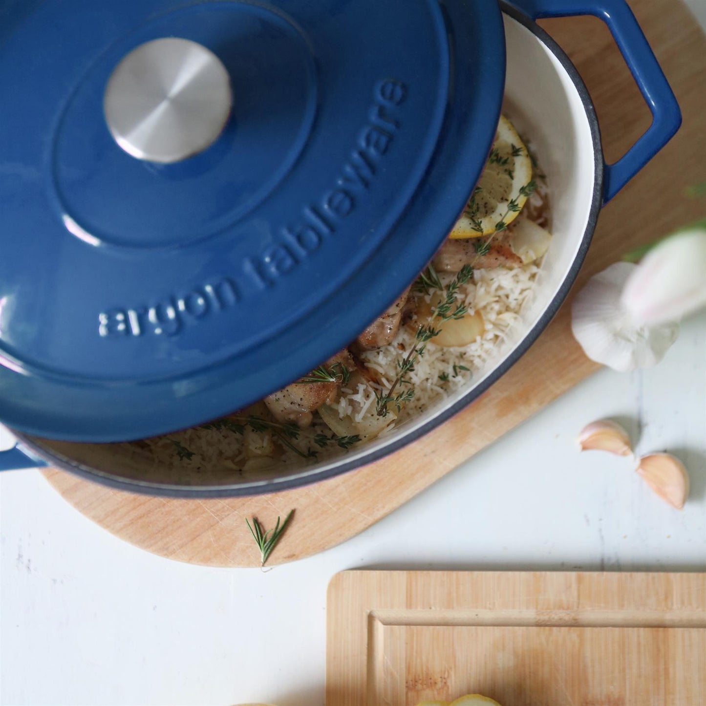 4.68L Dark Blue Oval Cast Iron Casserole Dish