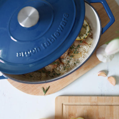 4.68L Dark Blue Oval Cast Iron Casserole Dish