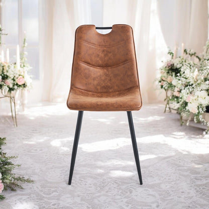 BROWN FAUX LEATHER CHAIR BLACK METAL LEGS