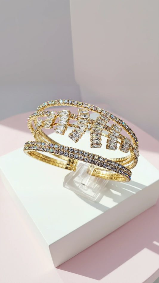 Baguette Cut Iridescent Crystal Cuff Bracelet