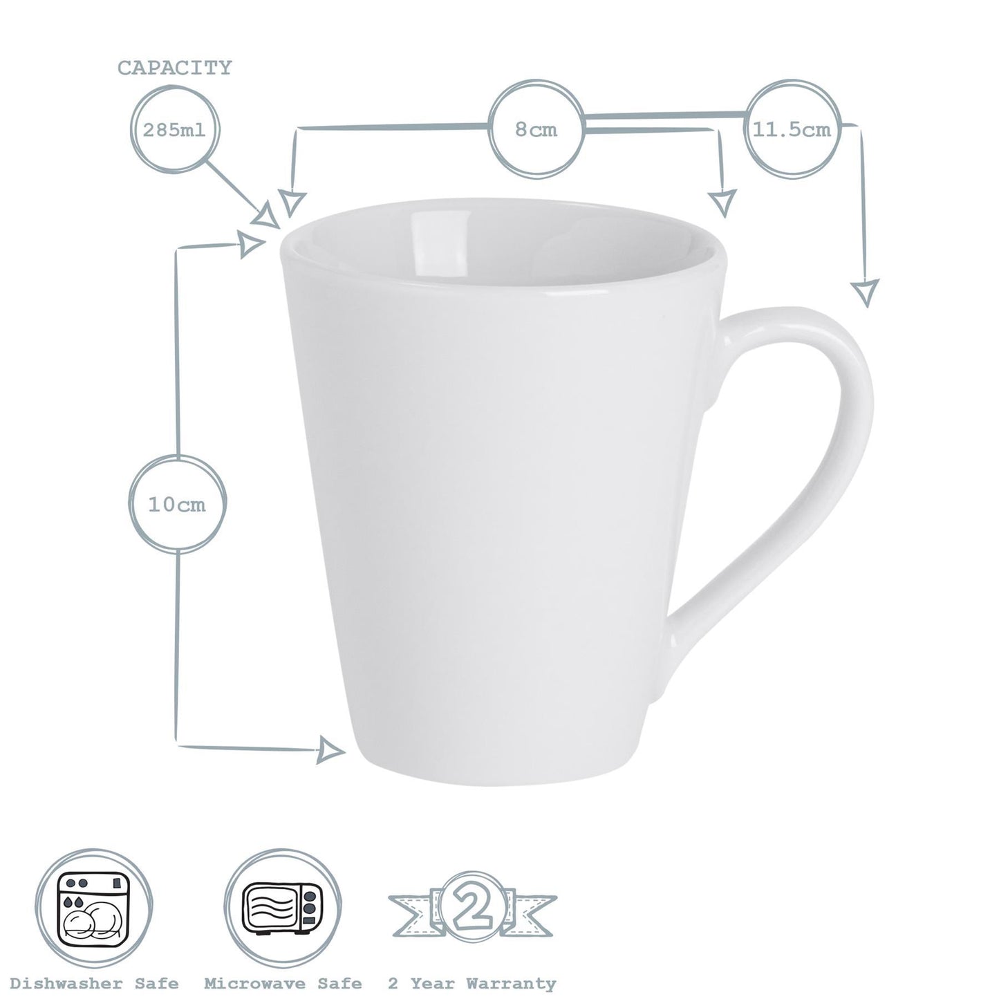 285ml White China Tea / Coffee Mugs - Pack of Six