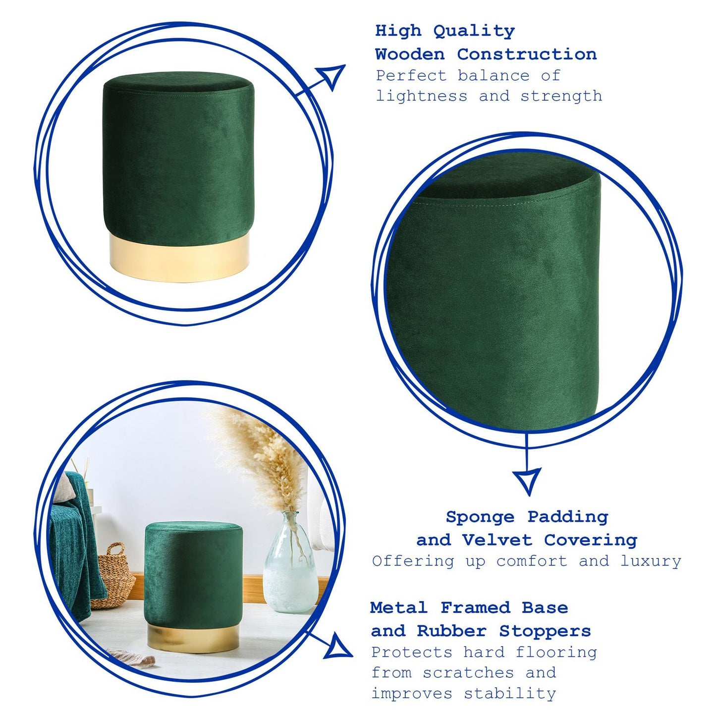 Round Velvet Footstool