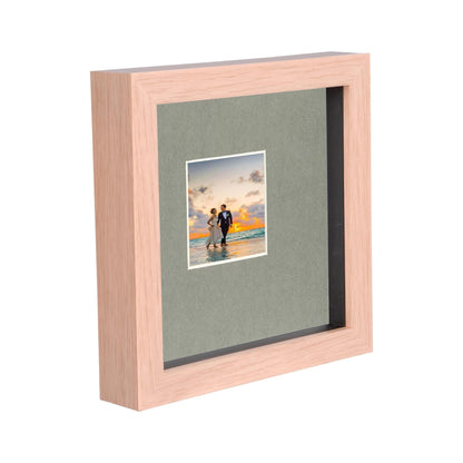 6" x 6" Light Wood 3D Deep Box Photo Frame - with 2" x 2" Mount