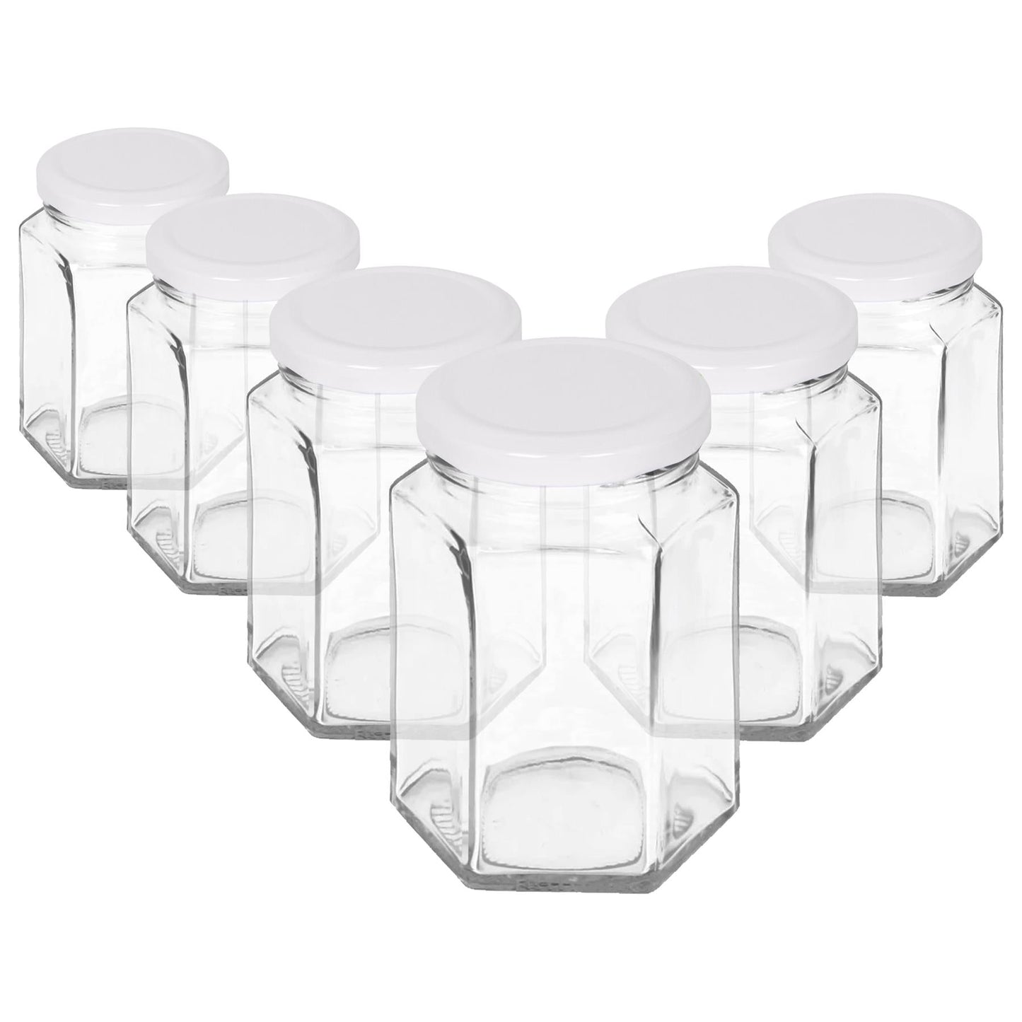 250ml Hexagonal Glass Jam Jars with Lids - Pack of Six