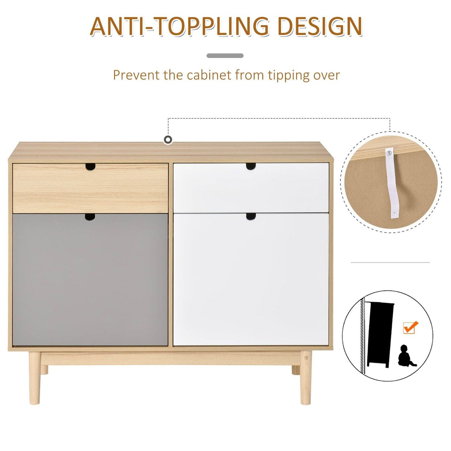 Sideboard Storage Cabinet Kitchen Cupboard with Drawers for Bedroom