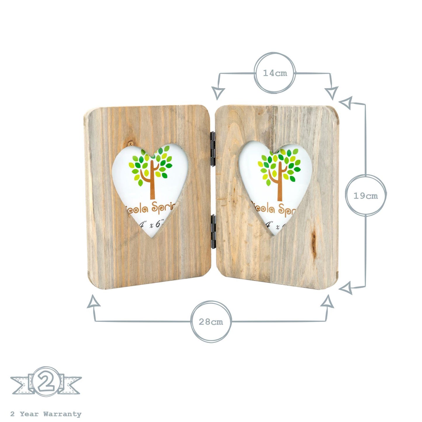 4" x 6" Wooden Hearts Standing Double Photo Frame