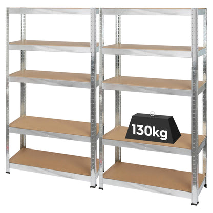 2pc 5-Tier Steel Garage Shelving Units Set - 75 x 30 x 150cm - Galvanised