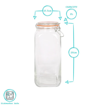 760ml Air tight Square Glass Jar with Clip-Top Lid