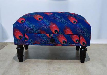 FEATHER FABRIC FOOTSTOOL WITH DRAWER