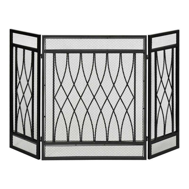 Homcom 3-Panel Folding Fireplace Screen Home Metal Mesh Fire Spark Guard 126L X 3W X 80H cm-Black