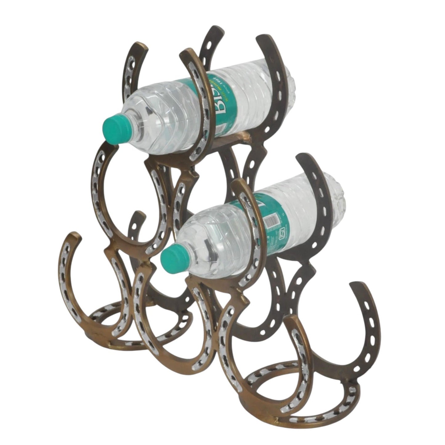 40CM ANTIQUE BRASS 6 BOTTLE WINE RACK