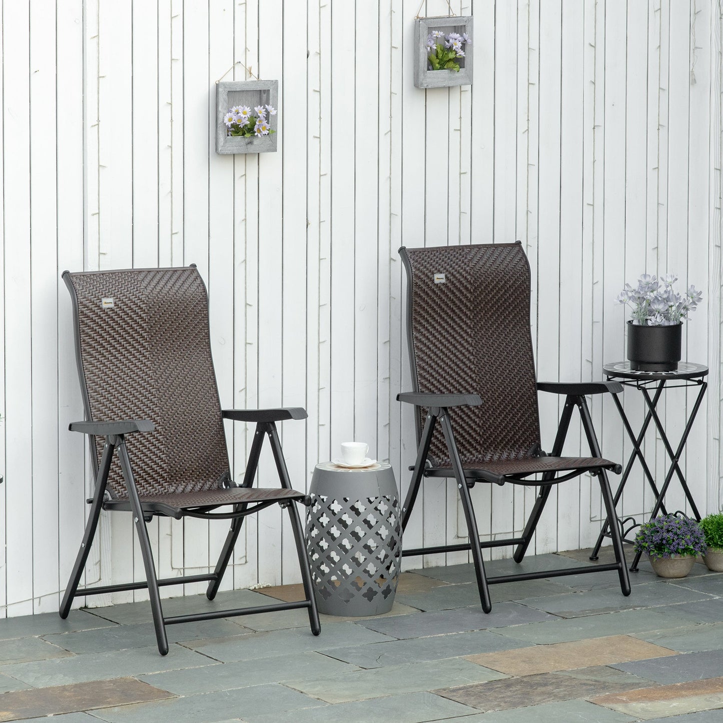 Set of 2 Outdoor Wicker Folding Chairs