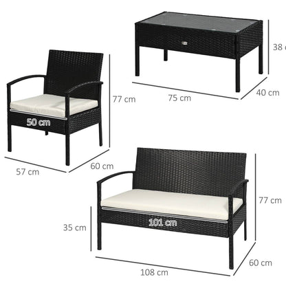 4-Pieces Outdoor PE Rattan Corner Sofa with Cushions