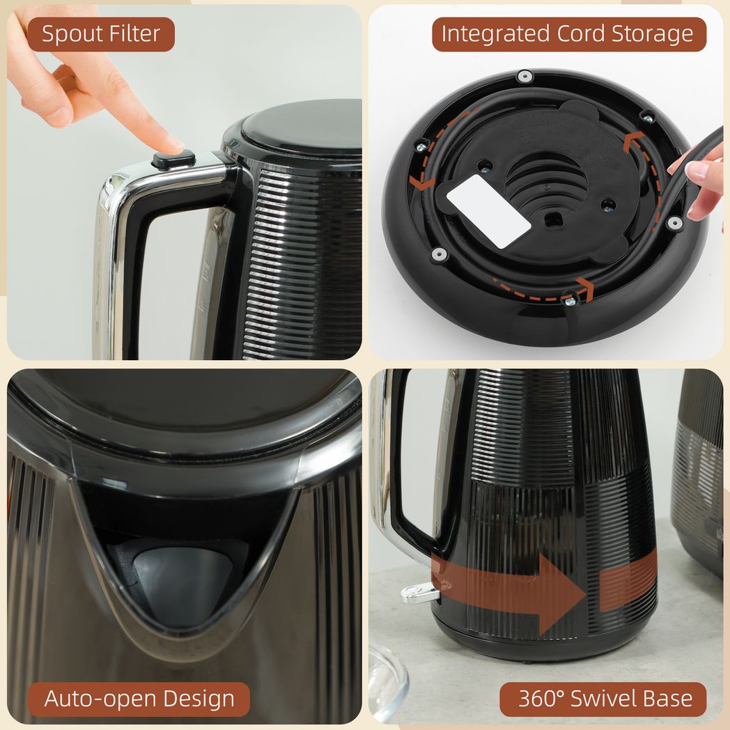 HOMCOM 1.7L Fast Boil Electric Kettle and 2 Slice Water Toaster Set