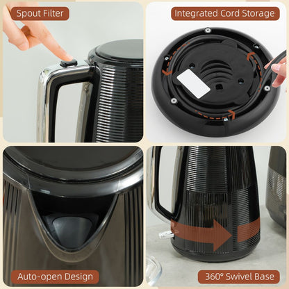 HOMCOM 1.7L Fast Boil Electric Kettle and 2 Slice Water Toaster Set