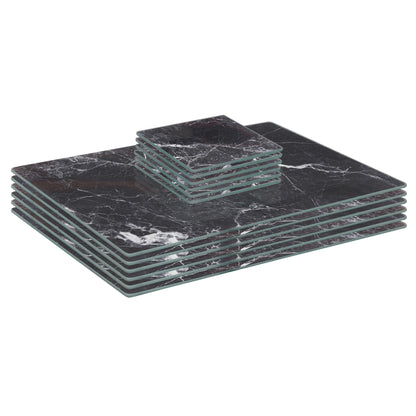 12pc Rectangle Glass Placemats & Square Coasters Set - 30cm x 20cm - Marble