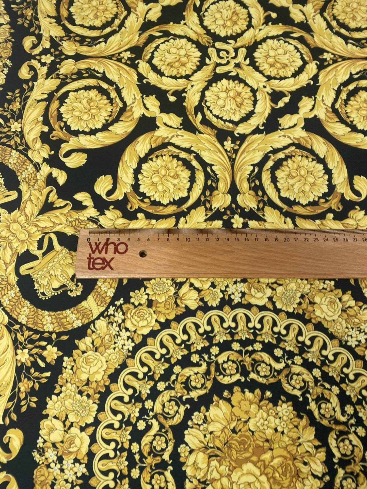 Baroque Black and Gold Upholstery Fabric – Fabric by Metre, Options: Satin, Crepe, Spandex, Chiffon