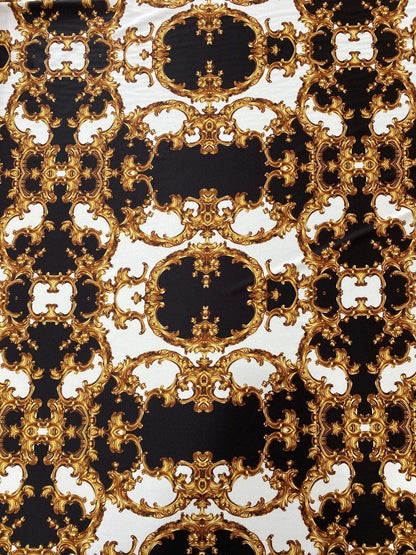 Baroque Black White Gold Patterned Fabric