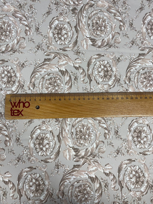 Baroque Floral Damask Fabric in Beige and Taupe