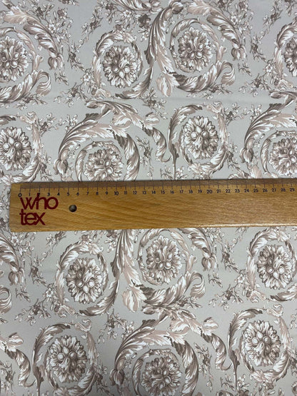 Baroque Floral Damask Fabric in Beige and Taupe – Fabric by Metre, Multiple Options for Sewing & Dressmaking