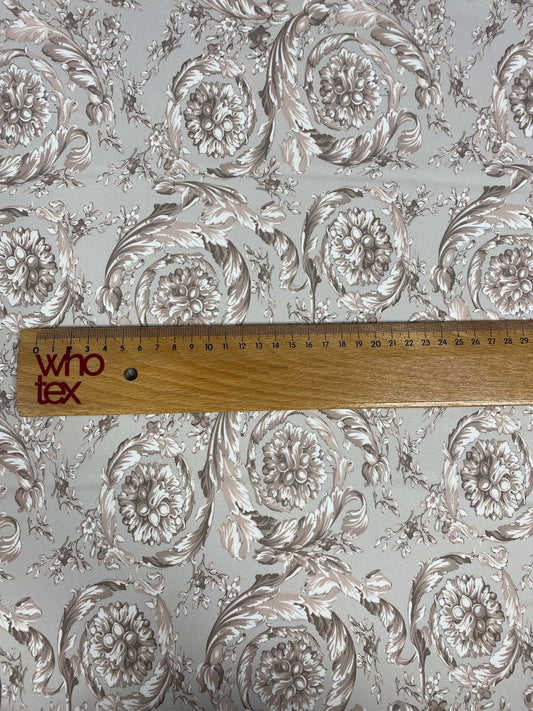 Baroque Floral Damask Fabric in Beige and Taupe