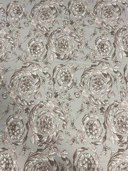 Baroque Floral Damask Fabric in Beige and Taupe