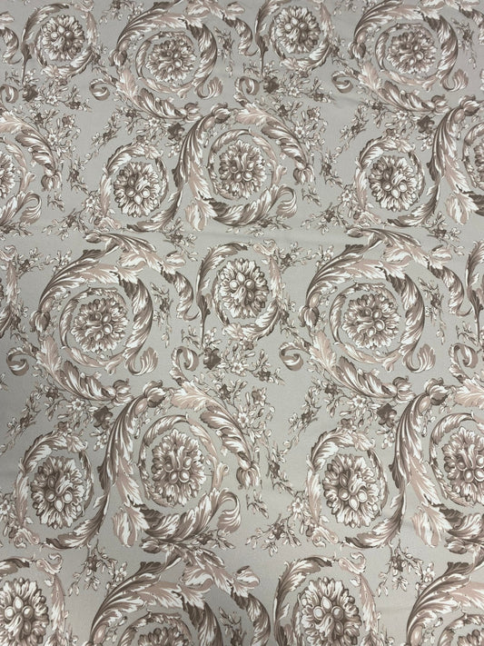 Baroque Floral Damask Fabric in Beige and Taupe