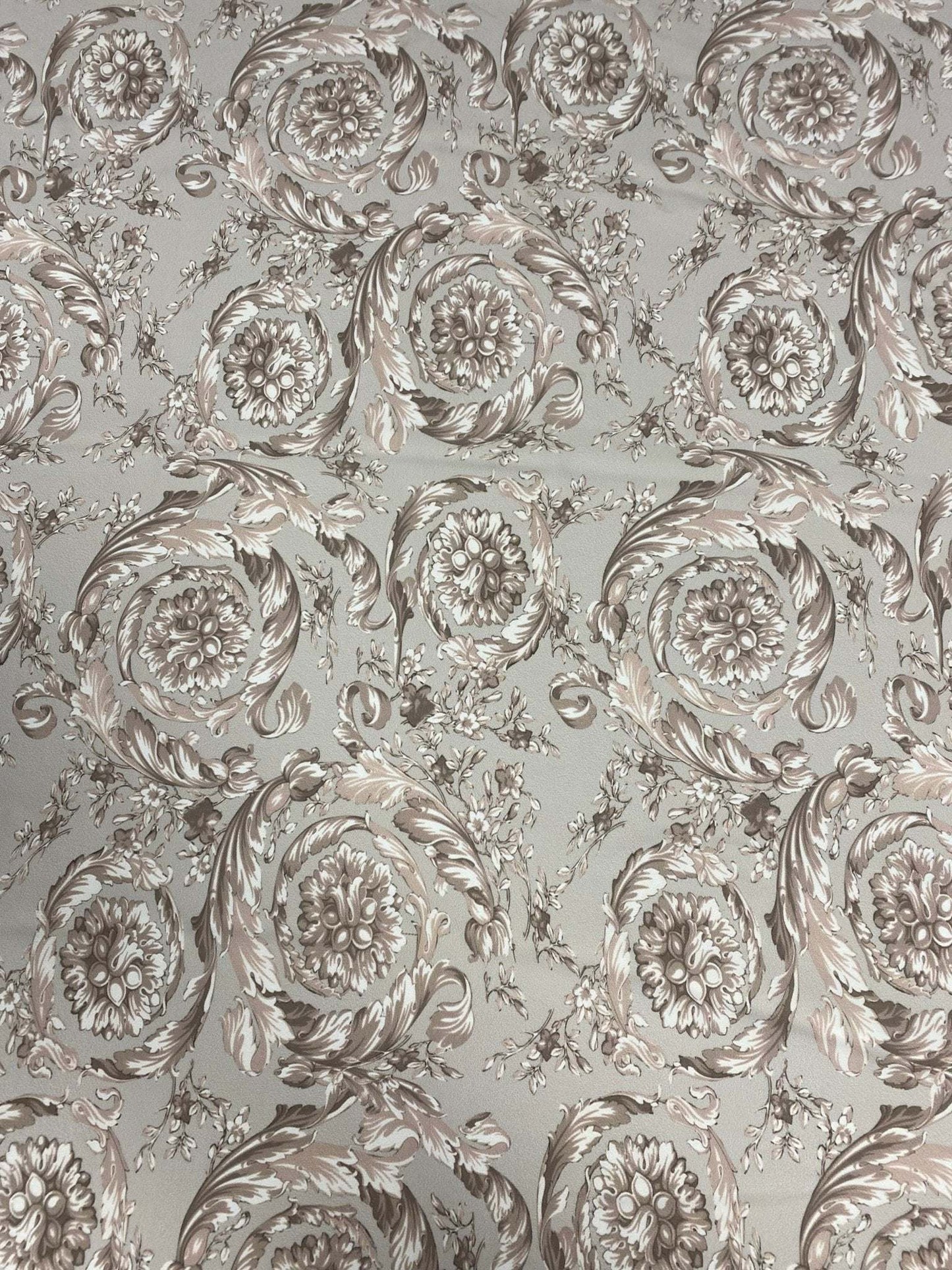 Baroque Floral Damask Fabric in Beige and Taupe – Fabric by Metre, Multiple Options for Sewing & Dressmaking