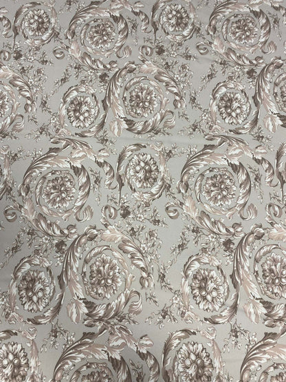 Baroque Floral Damask Fabric in Beige and Taupe – Fabric by Metre, Multiple Options for Sewing & Dressmaking