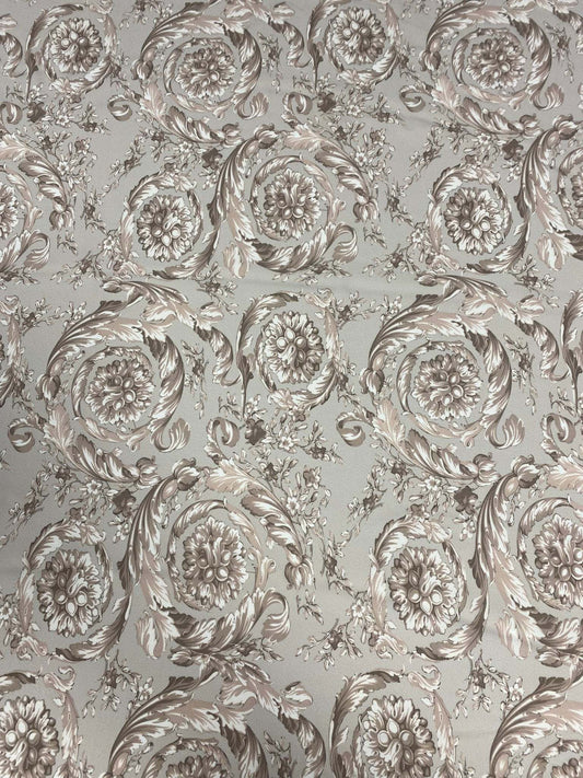 Baroque Floral Damask Fabric in Beige and Taupe