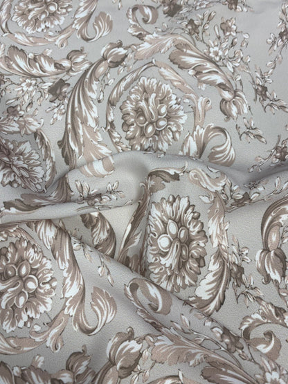 Baroque Floral Damask Fabric in Beige and Taupe
