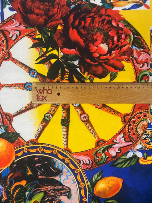 Baroque Floral Print Fabric With Colorful Mediterranean Motifs