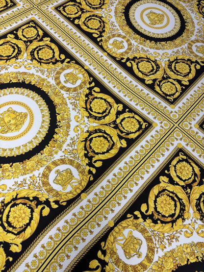 Baroque Gold Medallion Satin Fabric by the Metre – Luxury Material