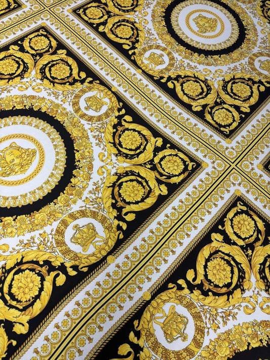 Baroque Gold Medallion Satin Fabric by the Metre – Luxury Material