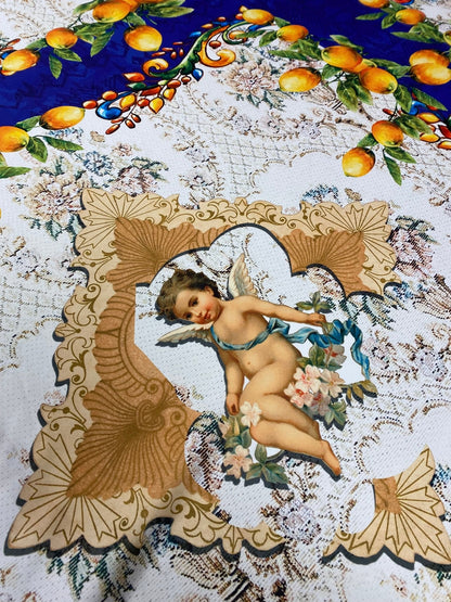 Baroque Lemon & Cherub Crepe Fabric by the Metre – Luxury