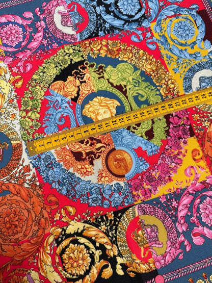Colorful Baroque Pattern Italian Fabric – Fabric by Metre, Options: Satin, Crepe, Spandex, Chiffon